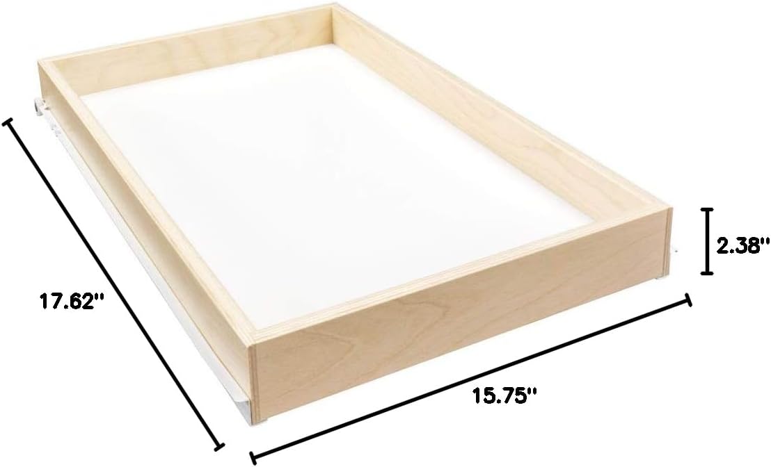 Sliding Pull-Out Shelf for Cabinets (Kitchen Cupboards, Pantry Drawers, Bathroom Storage) 2 3/8" Tall - 3/4 Slides & Base Mounting - Custom Clear Opening Width & Depth: (15", 17.75" (3/4))