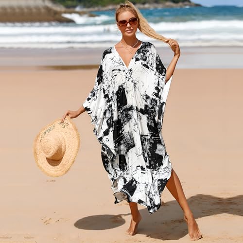 Image of Miss Lavish London Long Kaftan Dress for Women - Summer Printed Plus Size Maxi Caftan, Swimwear Coverup, Lounge Party Dress, Hawaii Vacation Outfit
