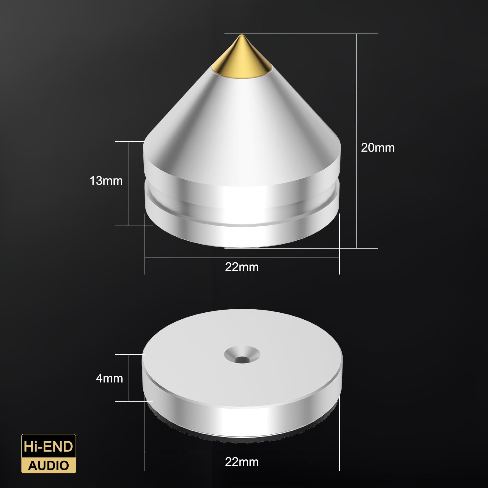 Lot de 8 pointes de haut-parleur, support de haut-parleur, amplificateur audio HiFi, DAC, CD, isolation phonique, pieds en alliage d'aluminium, pieds en alliage d'aluminium (argenté)