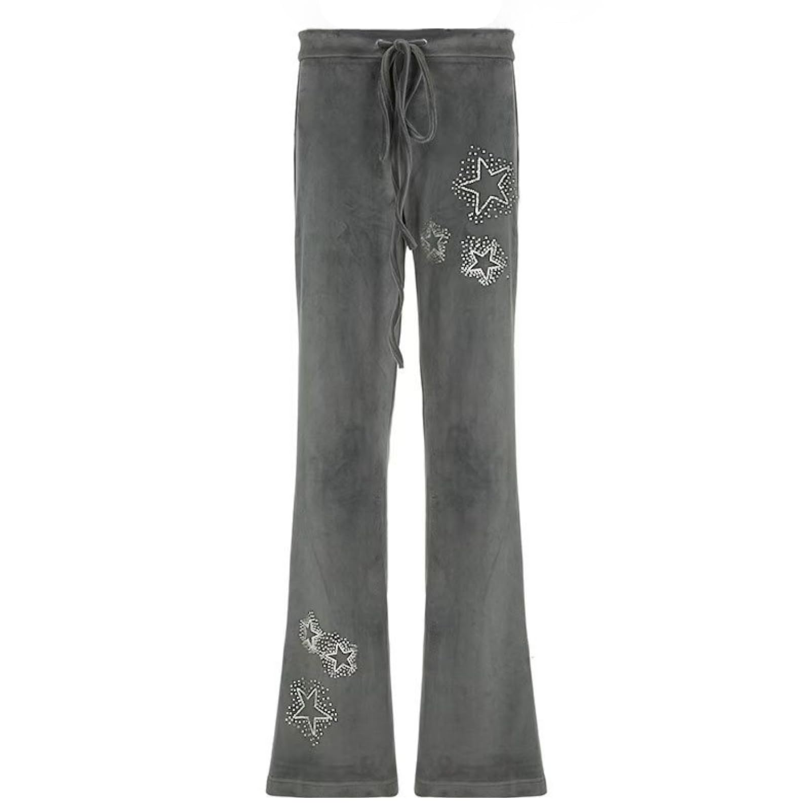 Velvet Star Rhinestone Flare Pants for Women Bootcut Low Rise Drawstring Bell Bottoms Y2K Streetwear