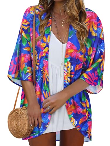 Image of Kimonos for Women Summer Cardigan Chiffon Floral Cover up Loose Casual Top Blouse