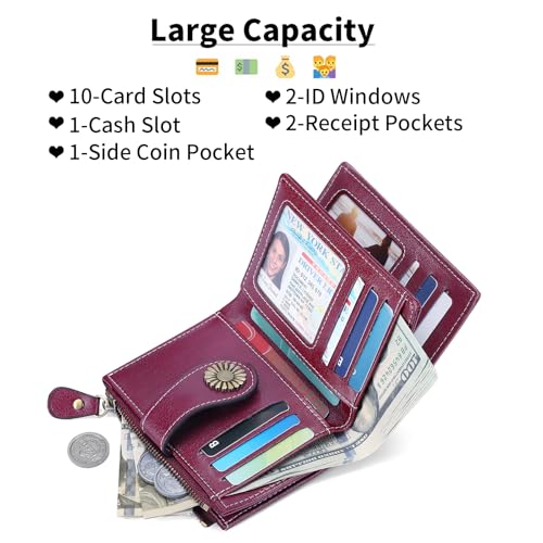 Image of SENDEFN Small Womens Wallet Leather Bifold Card Holder RFID Blocking with Zipper Coin Pocket