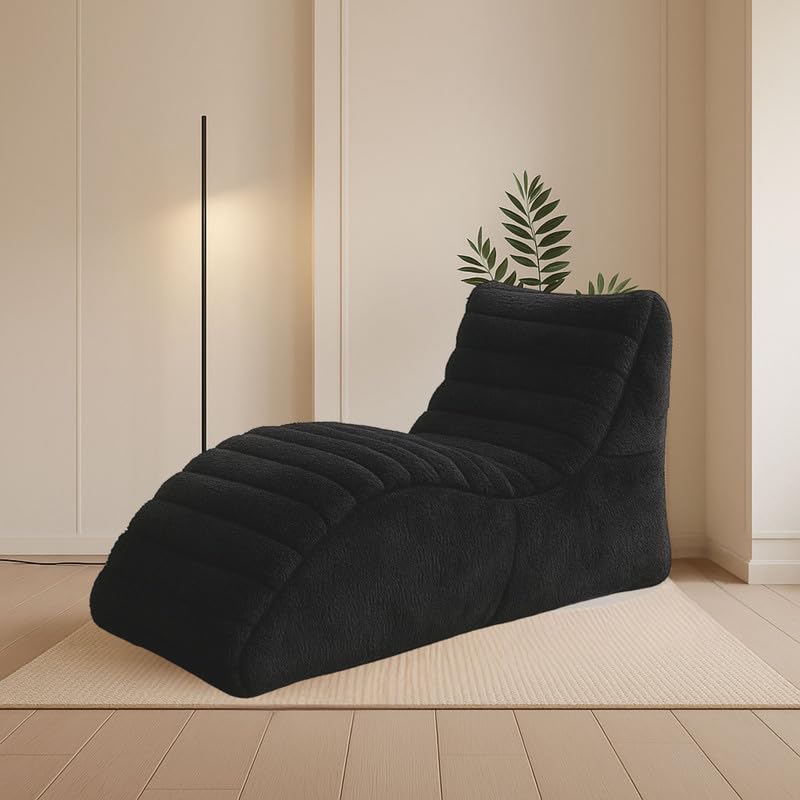 Image of Biggie Bean Bag Chair with Beans Filled 6XL Sun Lounger-Laziness Pro Max-Tantric Chaise Lounge Design-Love Seat with Free Cushion & Footrest (Made of : Soft Fur Black)