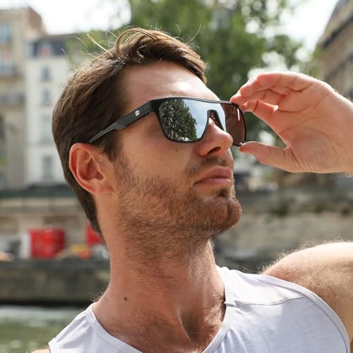 Image of DUCO Square Polarized Sunglasses for Men Women Large Flat Top Shield Sun Glasses UV400 Protection Carbon Fiber Shades DC8230