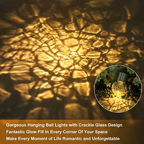 Image of Bosceos 12Pack Hanging Outdoor Solar Lights - Decorative Cracked Glass LED Ball Waterproof Tree Powered Globe With Handle for Garden Yard Patio Fence Holiday Decoration, Warm White