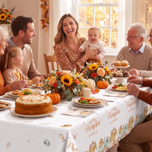 Image of 3 Pack Little Pumpkin Tablecloths, Fall Baby Shower Party Decoration | Gender Reveal Party Supplies A Little Pumpkin is On The Way Table Cover for Boy Girl Fall Thanksgiving 54 X 108In