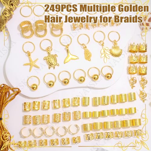 Juego 249 Piezas Joyas Doradas para Trenzas y Pinzas miniatura 2
