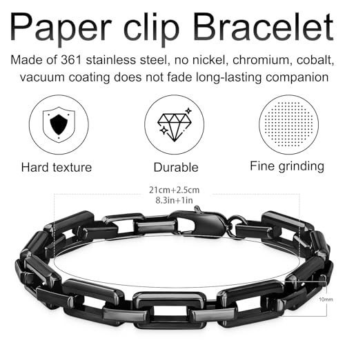 Bracelets for Men,Black Stainless Steel for Men Bracelets,Trendy Paperclip Short Bracelets Gifts for Husband Father Friends2