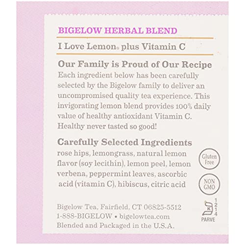 Bigelow I Love Lemon With Vitamin C Herbal Tea, Caffeine Free, 20 Count (Pack Of 6), 120 Total Tea Bags #TOP3