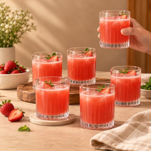 Image of WRINGO 280ml Italian Premium Juice Glasses and Transparent Water Glass Medium Size Tumbler Glasses for Drinking Water and Cocktails, Diamond Design Glass Water Set of 6 (Elegant, Set of 6)