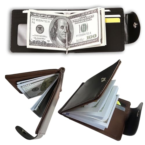 Men's Slim Bifold Leather Wallet RFID with Money Clip (Brown)4