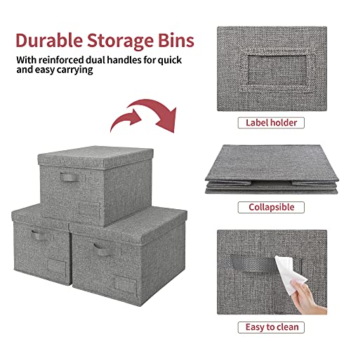 Image of GRANNY SAYS Traditional Dark Gray Lidded Home Storage Bins, Large (15.75 inchL x 12.25 inchW x 10.5 inchH), 3-Pack