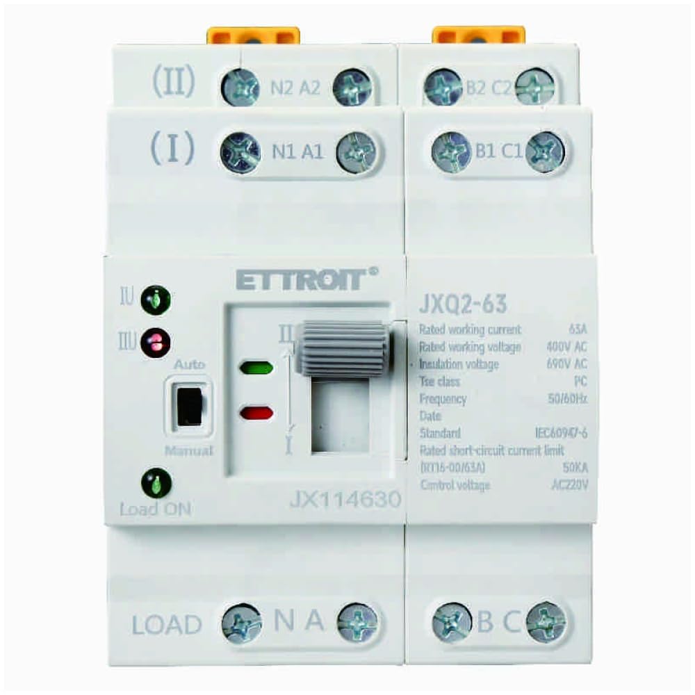 Commutateur Transfert Automatique 63A 400V AC 4 Broches Triphasé Montage sur Rail DIN Ups Photovoltaïque Electrique