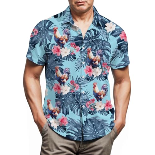 Rooster Hawaiian Shirts for Men,Button Down Beach Casual Shirtss