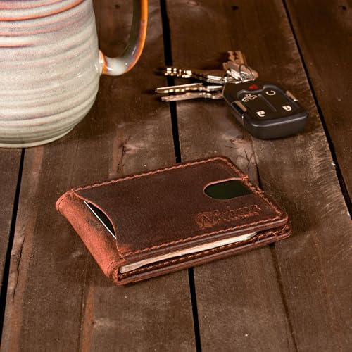 Men’s Leather Wallet – RFID Blocking Front Pocket Design with ID Window – Handmade Minimalist Slim Bifold, Gift for Men – Multiple Styles Available (Benjamin, Vintage Brown)2