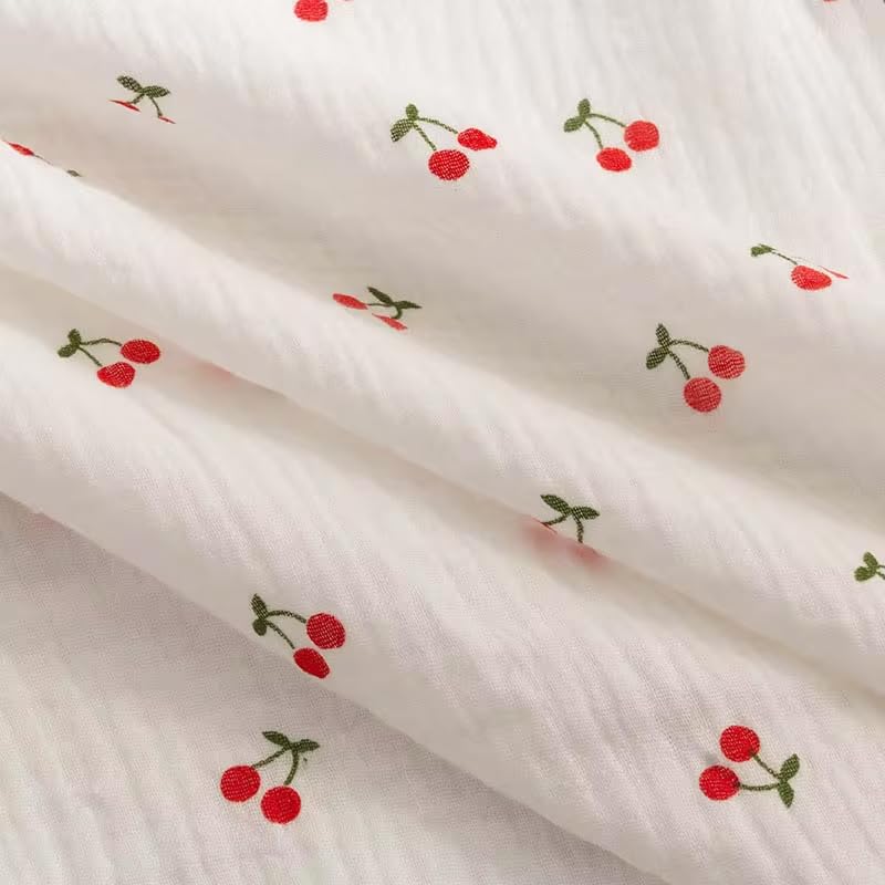 Tela Para Tapizar Tela de gasa crepé doble capa algodón puro, estampado cereza, ropa informal, interior, pijamas, 135x5 0/500cm(1,135x500cm)