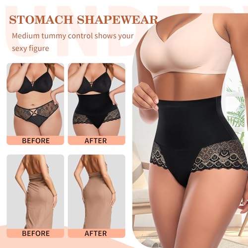 Image of Werena Tummy Control Shapewear Panties for Women High Waist Body Shaper Underwear Lace Shaping Girdle Briefs