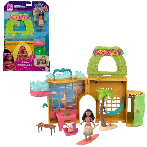 Mattel Disney Princesas Storytime Stackers Vaiana casa de bonecas com boneca pequena de Vaiana, um animal amigo e nove acessórios, inspirado no filme da Disney, JDP60