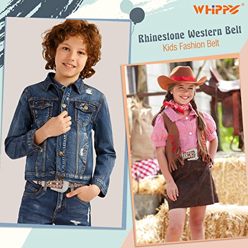 WHIPPY Kids Rhinestone Western Belt, Cowboy Cowgirl Diamond Studded Bling Leather for Girls Boys2