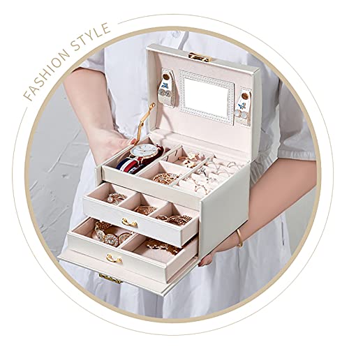 Yihao Jewelry Box Organizer For Women, 3 Layers Large Jewelry Earrings Organizer Box With Lock Drawer Jewelry Display Holder Storage Case For Earrings Bracelets Rings Necklace Watches,Purple #TOP1
