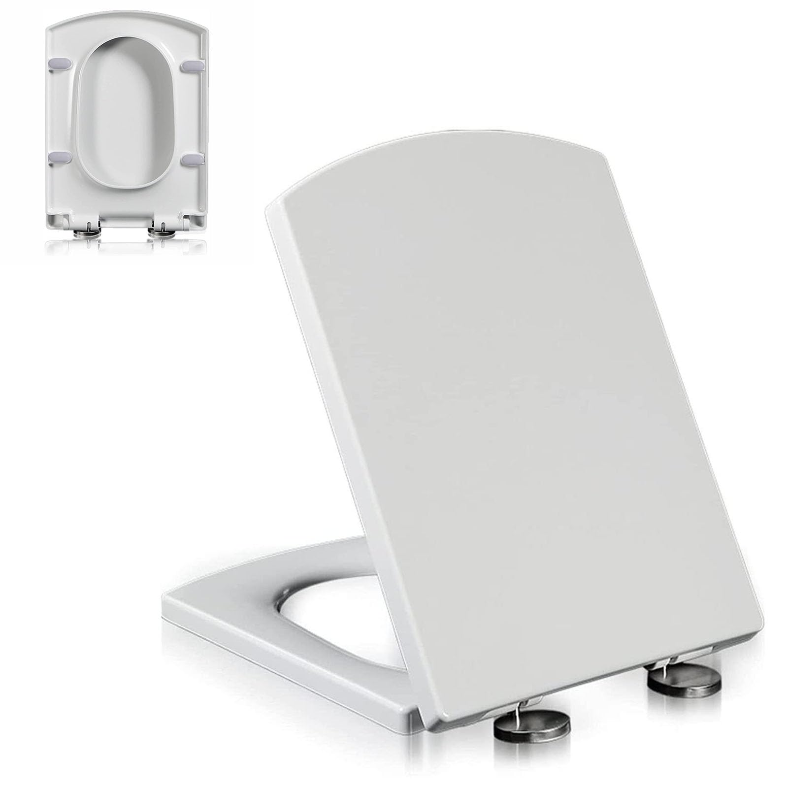 Wttfc White Slow Close Toilet Seat, Square, Quiet Close Toilet Lid And Seat, Adjustable Hinge, Quick Release, Easy To Install And Clean, Polypropylene (Pp), 03A, 37X47cm