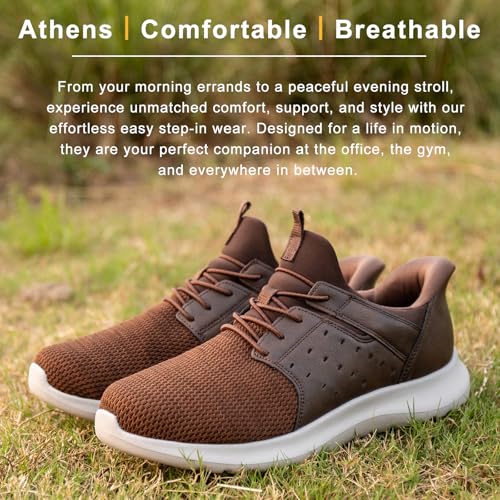 Image of Hands Free Slip On Shoes for Men Walking Casual Sneaker Arch Support Memory Foam Mesh Light Cushioning Fashion Breathable Stylish Black White Tan Grey