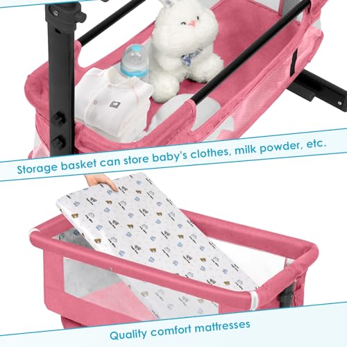 Image of YADAQE Baby Bassinet, Baby Basinet Bedside Sleeper, Easy to Fold Portable Crib Side Bassinet 2025new Style Girl /boy bassinets (Pink)