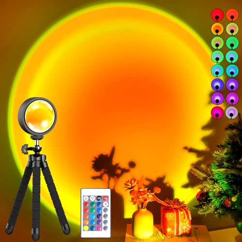 Image of Balkwan Sunset Lamp Projection Rotation LED Romantic Modern Floor Stand Night Light with USB for Living Room Bedroom Aesthetic Decor Christmas Party Gifts Idea for Girls Women (16 Colors)