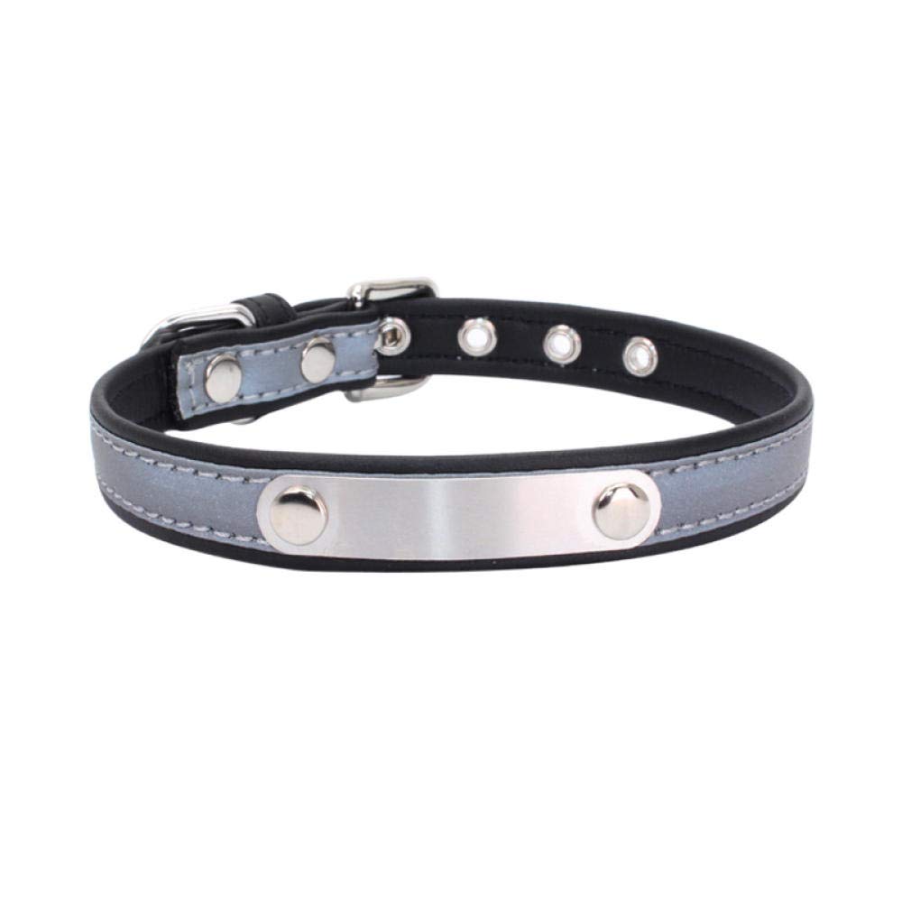 Collar de gato personalizado de cuero reflectante negro talla M con grabado de identificación