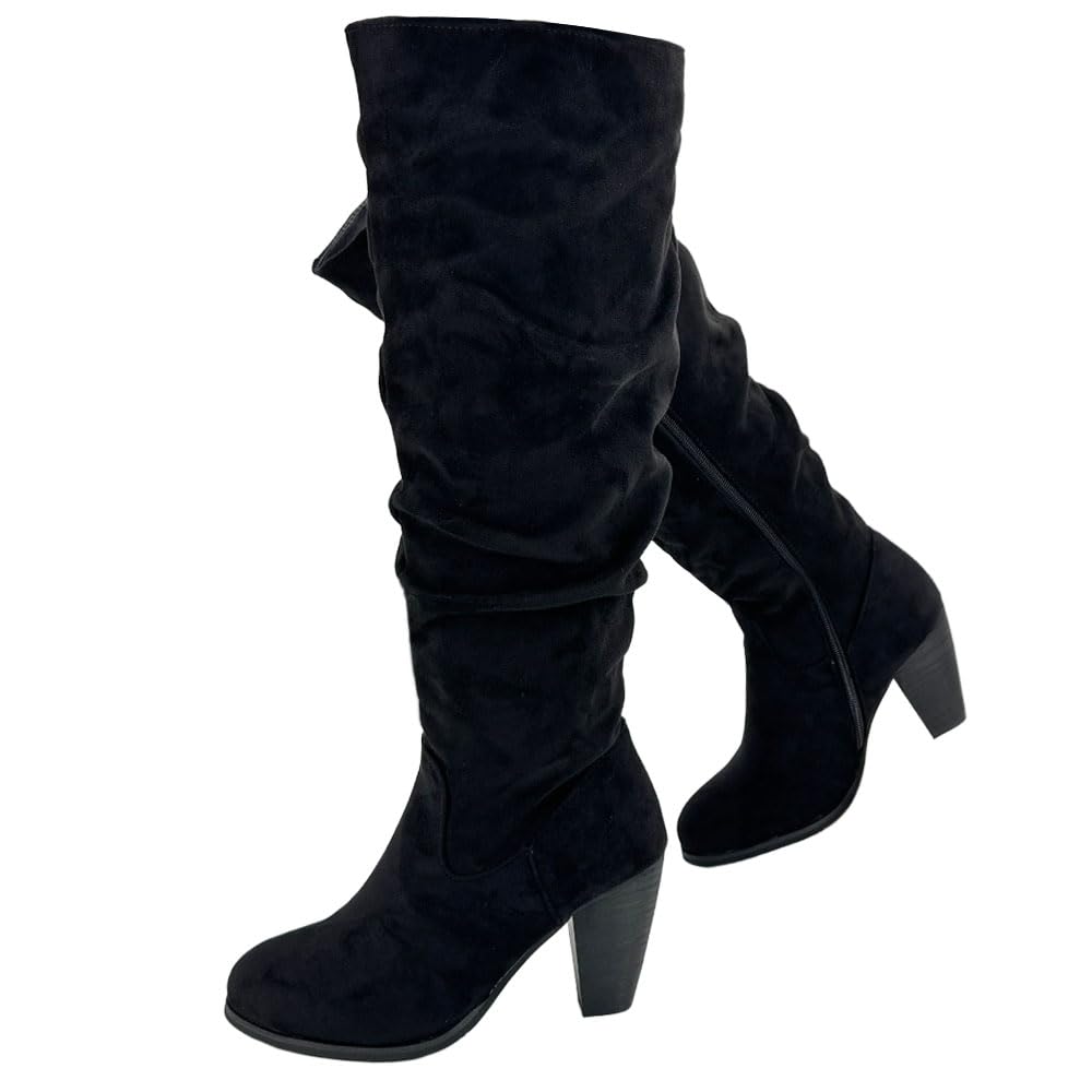 YING LAN Womens Extra Wide Calf Knee High Boots Chunky Heel Pointed Toe Side Zipper Width Tall Boot