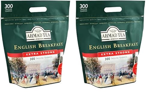 Ahmad Tea - English Breakfast - Schwarzer Frühstückstee - Assam & Ceylon Tee - Englische Teebeutel ohne Band mit 2g Tee pro Portion - Großpackung mit 300 Teebeuteln (Packung mit 2)