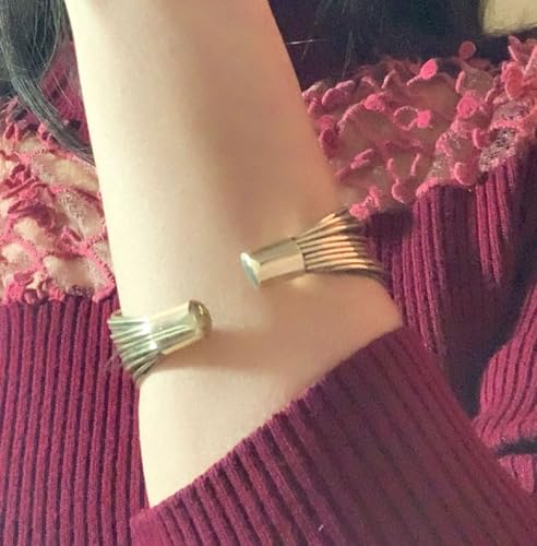 Image of Touchstone Indian Bollywood Desire Brass Base Exotic Workmanship Free Size Cuff Bracelet in Antique Gold Or White Or Copper Tone for Women.