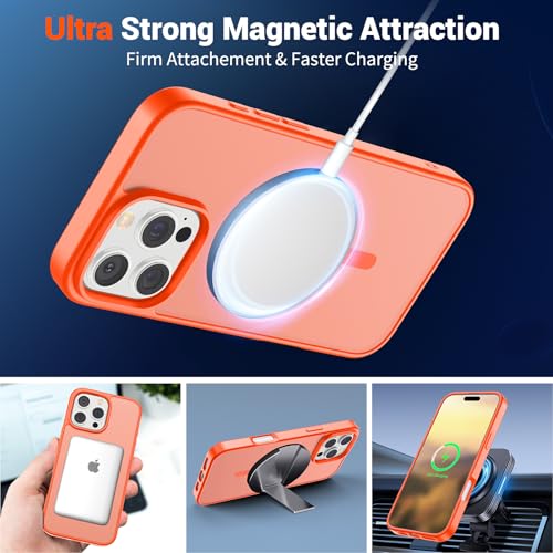 Image of SUPFINE Magnetic for iPhone 16 Pro Case (Compatible with MagSafe) (Military Grade Drop Protection) Slim Translucent Matte Shockproof with Anti-Fingerprint Phone Case,Orange