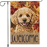 Welcome Fall Garden Flag Double Sided 12 x 18 Inch Maple Leaf Poodl Dog Yard Small Flag for Bliss Yard Outside Holiday Seasonal Garden Decor Porch Lawn Banner Outdoor Decorations