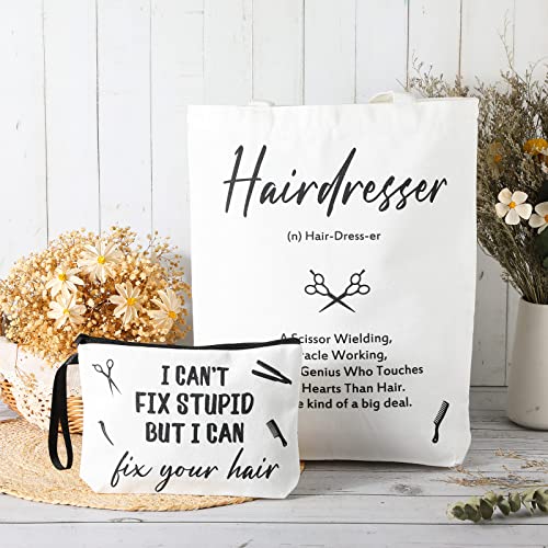 2 Pcs Hairdresser Gifts for Women Hair Stylist Tote Bag Makeup Bag Hairstylist Cosmetic Bags Inspirational Pouch Canvas Bag Funny Gift - Image 5