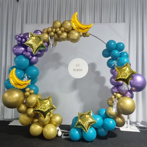 Image of 144pcs Eid Mubarak Balloon Arch Kit, Ramadan Eid al-Adha Decorations, Turquoise Teal Blue Purple Gold Moon Twinkle Star Balloons Garland, Happy Eid al-Fitr Party Muslim Islamic EID party for Home
