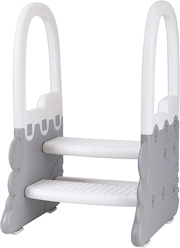 Miniatura 10 de Taburete de plástico de 2 escalones para niños, taburete de plástico de 2 escalones para el lavabo del baño, taburete de entrenamiento para ir al