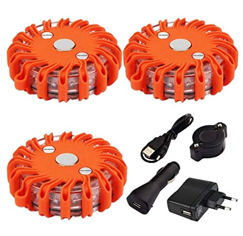 Preisvergleich Produktbild JUCERS Wiederaufladbar Warnblinkleuchte LED Leuchten, Warnblitzer inklusive Akku und Ladegerät, Warnleuchte als Ergänzung zum Warndreieck oder Gefahrenstellen magnetisch und wasserdicht