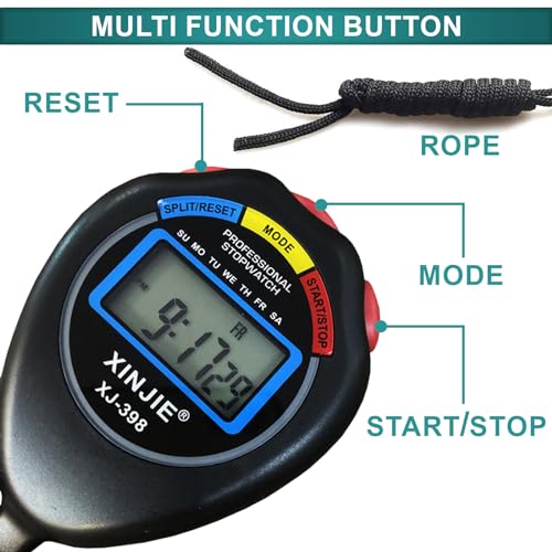 Digital Water-Proof Stop Watch - Multifunctional Sports Stop Watch for Swimming, Running, Basketball and Football - LCD Display Chronograph with Alarm Clock (Black) - Image 4
