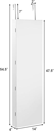 Vista 4 de GOFLAME Armario de joyería montado en la puerta, espejo de longitud completa sin marco de 47.5 pulgadas con almacenamiento y luces LED, organizador