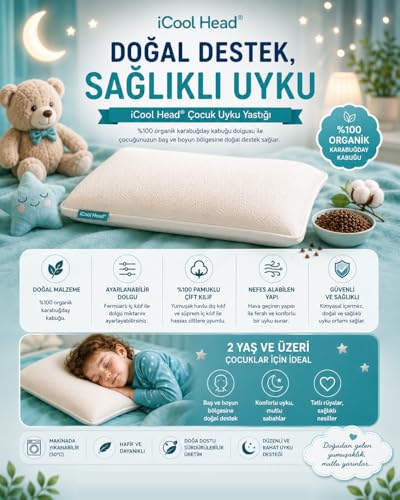 2 yaş üzeri çocuklar için organik karabuğday kabuğu dolgulu yastık