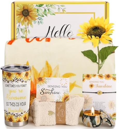 Sunflower Gifts for Women, Care Package for Women, Get Well Soon Gift Baskets for Women w/You are My Sunshine Blanket, Christmas Birthday Gift Box for Women Mom Wife Best Friend,Thinking of You Gifts