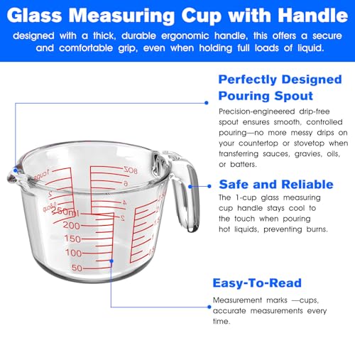 Vaso medidor de vidrio 1 taza 250 ml con pico y asa miniatura 4