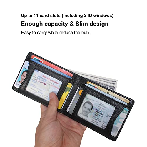RFID Blocking Top Grain Leather Slim Bifold Wallet for Men with 2 ID Windows4