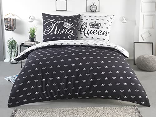 BaSaTex 3 teilig Microfaser Partner Bettwäsche Set Queen King 1x 200x200...