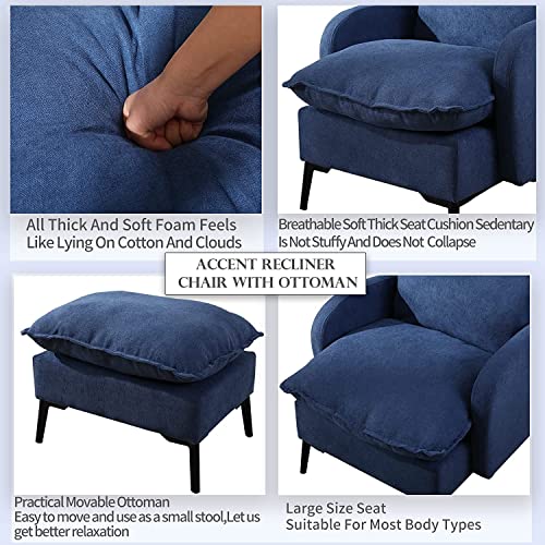 Homyka Accent Chair With Ottoman,Fabric Armchair With Adjustable Backrest And Side Pocket,Comfy Lounge Chair For Living Room Bedroom, Blue #TOP4