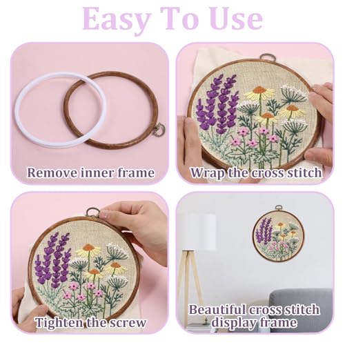 Image of 4Pcs 6 inch Embroidery Frame Circle Cross Stitch Frame Wood Ring Round Imitated Embroidery Hoops for Art Ornaments Sewing Decoration