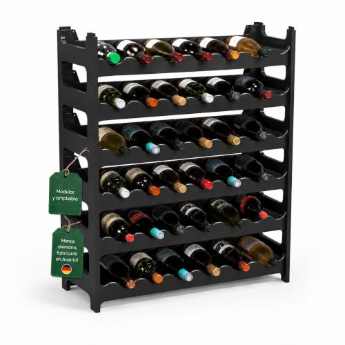 ARTECSIS® - Botellero Modulable de Plástico para Vino, Estantería para 36 Botellas Expandible, Color Negro