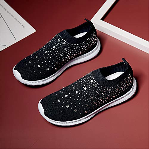 Image of GOSPT Women's Mesh Sport Shoes Rhinestone Glitter Slip On Ballroom Jazz Latin Dance Sock Sneakers