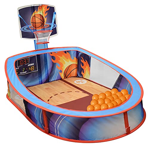 Large Basketball Sport Pop Up Ball Tent with Basketball Hoop and 20 Soft Balls for Toddler Kids - image 1